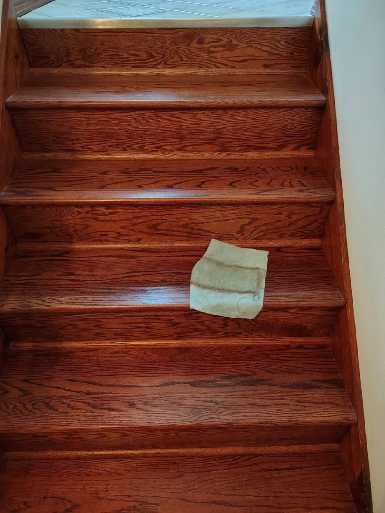Wooden staircase during cleaning